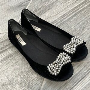 Simply Vera Black Velvet Flats with Embellished Bow